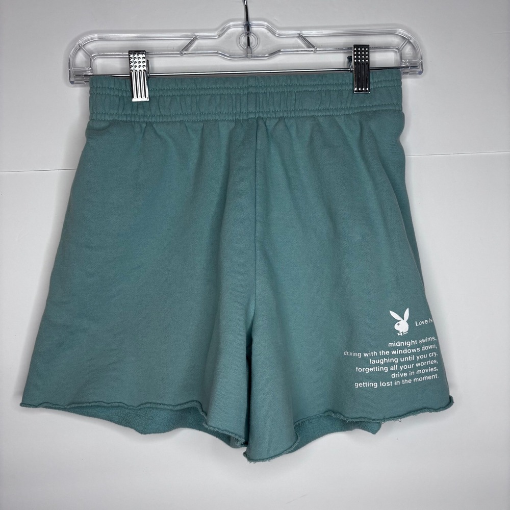 Playboy by Pacsun Green‎ Graphic Raw Hem Sweat Shorts XS